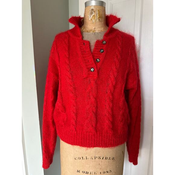 Vintage CABIN FEVER Mohair Cable Knit Sweater red Womens - Picture 14 of 16